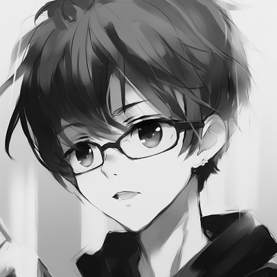 Image For Post | Close-up of an anime boy's face with glasses, focusing on the detailed eyewear design and book in hand. black and white anime boy profile picture - [Anime Profile Picture Black and White](https://hero.page/pfp/anime-profile-picture-black-and-white)