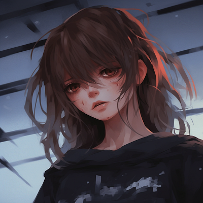 Image For Post | Close-up of a girl with sorrowful gaze, detailed facial features and intense shadows. suggestive anime sad pfps - [Anime Sad Pfp Central](https://hero.page/pfp/anime-sad-pfp-central)