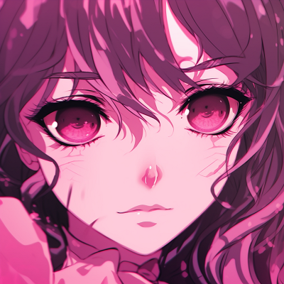 Image For Post | Detailed anime face expression imbued in a dark pink aura, attention to eyes and hair accents. dark tones in pink anime pfp - [Pink Anime PFP](https://hero.page/pfp/pink-anime-pfp)