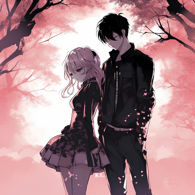 Image For Post Silhouettes in the Cherry Blossoms - cool anime couple pfp