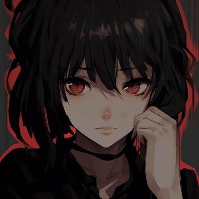 Image For Post | An anime girl in black outfit with red highlights, her gaze filled with intensity. The color combination gives off a powerful vibe. black pfp anime female characters pfp for discord. - [Black PFP Anime Collections](https://hero.page/pfp/black-pfp-anime-collections)
