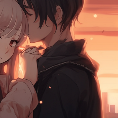 Image For Post | Two characters hugging, orange twilight background, detailed sunset sky romantic matching anime pfp pfp for discord. - [matching anime pfp, aesthetic matching pfp ideas](https://hero.page/pfp/matching-anime-pfp-aesthetic-matching-pfp-ideas)