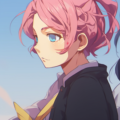 Image For Post | Two anime characters with vividly colored hair, matching expressions and clothing, expressing affectionate vibes. sweet matching pfp gif pfp for discord. - [matching pfp gif, aesthetic matching pfp ideas](https://hero.page/pfp/matching-pfp-gif-aesthetic-matching-pfp-ideas)