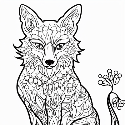 Image For Post Fox with Floral Patterns - Printable Coloring Page
