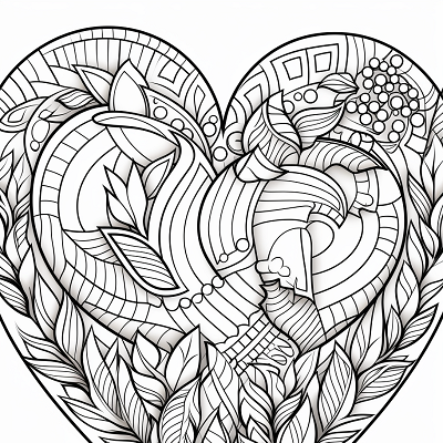 Image For Post Heart with Geometric Patterns - Printable Coloring Page