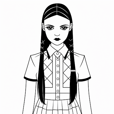 Image For Post | A more mature representation of Wednesday Addams; stylish attire with intricate design details. printable coloring page, black and white, free download - [Wednesday Addams Printable Coloring Pages, Adult Coloring Crafts, Kid Fun Pages](https://hero.page/coloring/wednesday-addams-printable-coloring-pages-adult-coloring-crafts-kid-fun-pages)