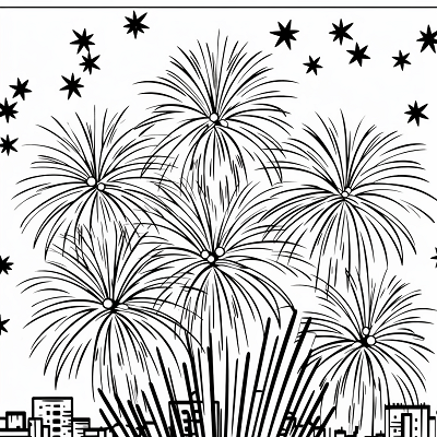 Image For Post Vibrant Fireworks and Rainbow - Printable Coloring Page