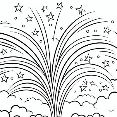 Image For Post Festive Rainbow with Fireworks - Printable Coloring Page