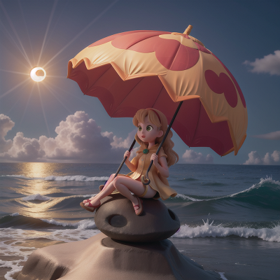 Image For Post Anime, solar eclipse, golden egg, ocean, umbrella, hail, HD, 4K, AI Generated Art