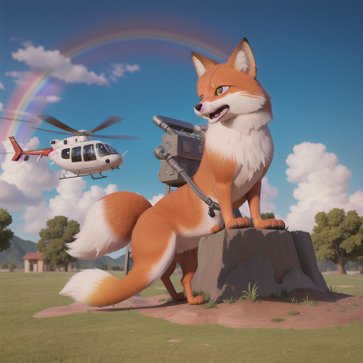 Image For Post Anime, rainbow, helicopter, fox, museum, fighting, HD, 4K, AI Generated Art