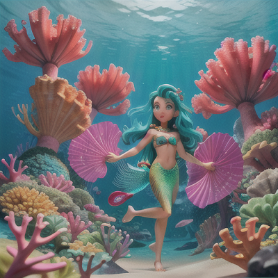 Image For Post Anime Art, Adventurous mermaid, oceanic turquoise hair and shimmering scales, submerged in a vivid coral reef