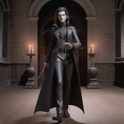 Image For Post | Anime, manga, Experienced vampire hunter, shoulder-length raven hair, in an eerie haunted castle, taking aim with a crossbow, ominous vampire figure lurking in the shadows, long leather trench coat and silver accessories, bold and Gothic-inspired art style, an aura of danger and suspense - [AI Art, Anime Enemies Themed Images ](https://hero.page/examples/anime-enemies-themed-images-stable-diffusion-prompt-library)