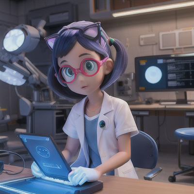 Image For Post Anime Art, Scientific prodigy, indigo hair with a lab coat, in an advanced robotics lab