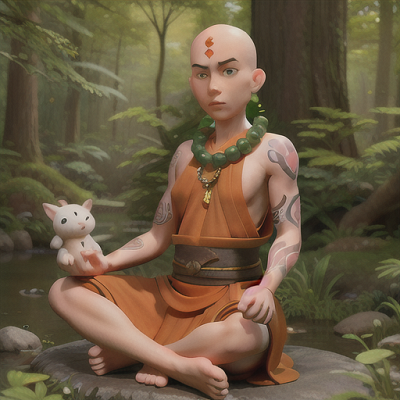 Image For Post | Anime, manga, Peaceful monk, bald and sporting a tattooed symbol on his forehead, in a tranquil forest clearing, meditating beside a tranquil river, woodland animals observing him from a distance, traditional monk garb with prayer beads, soothing watercolor art style, aura of serenity and wisdom - [AI Art, Anime Forest Scenes ](https://hero.page/examples/anime-forest-scenes-stable-diffusion-prompt-library)