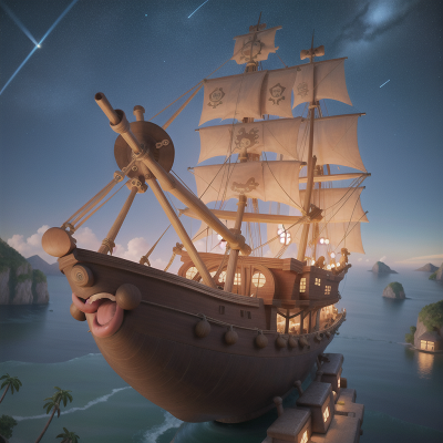 Image For Post Anime, pirate ship, flying carpet, singing, meteor shower, map, HD, 4K, AI Generated Art