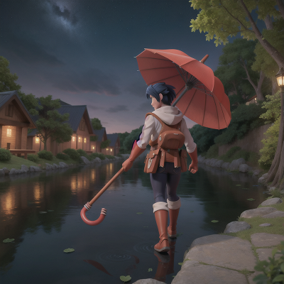 Image For Post Anime, hero, umbrella, space, ogre, river, HD, 4K, AI Generated Art
