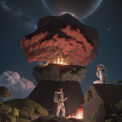 Image For Post Anime, volcanic eruption, jungle, telescope, moonlight, astronaut, HD, 4K, AI Generated Art