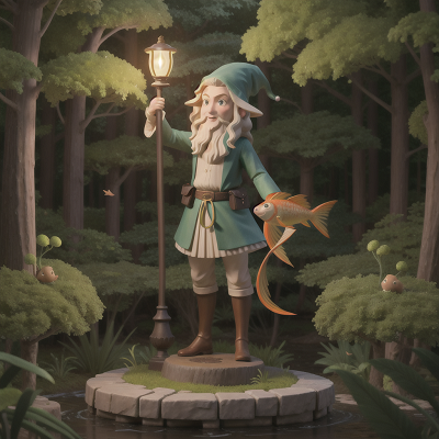 Image For Post Anime, lamp, fish, forest, statue, wizard, HD, 4K, AI Generated Art