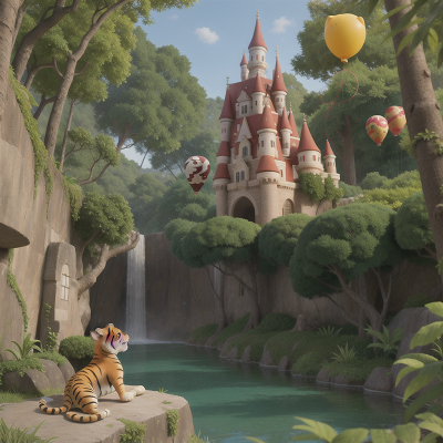 Image For Post Anime, balloon, jungle, castle, forest, tiger, HD, 4K, AI Generated Art