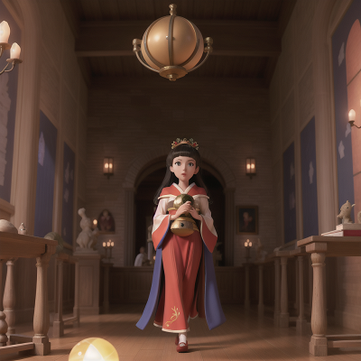 Image For Post Anime, museum, medieval castle, witch, geisha, crystal ball, HD, 4K, AI Generated Art