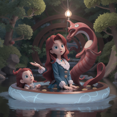 Image For Post Anime, river, enchanted mirror, success, ghost, kraken, HD, 4K, AI Generated Art