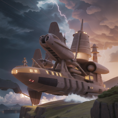 Image For Post Anime, thunder, spaceship, river, bravery, sphinx, HD, 4K, AI Generated Art