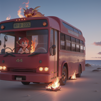 Image For Post Anime, bus, fire, clock, dragon, beach, HD, 4K, AI Generated Art