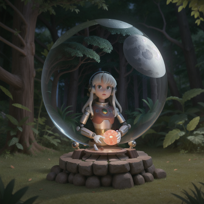 Image For Post Anime, robot, crystal ball, forest, treasure, moonlight, HD, 4K, AI Generated Art