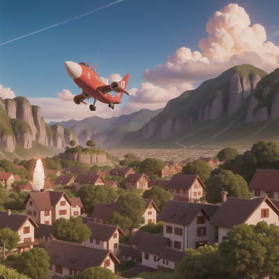Image For Post Anime, village, monkey, mountains, airplane, rocket, HD, 4K, AI Generated Art