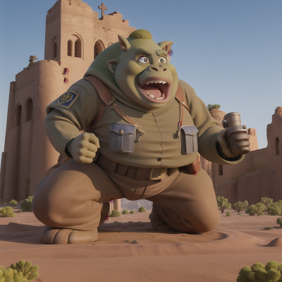 Image For Post Anime, police officer, cathedral, ogre, drought, desert, HD, 4K, AI Generated Art