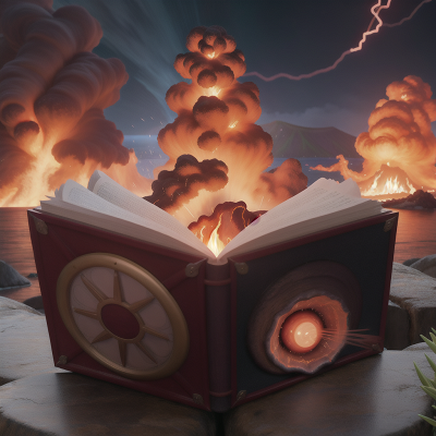 Image For Post Anime, volcano, crying, storm, ocean, spell book, HD, 4K, AI Generated Art
