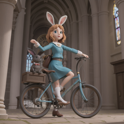 Image For Post Anime, cathedral, clock, statue, rabbit, bicycle, HD, 4K, AI Generated Art