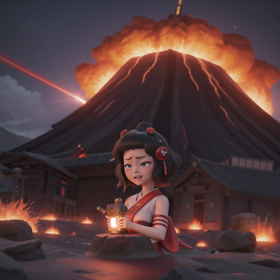 Image For Post Anime, volcanic eruption, geisha, temple, laser gun, crying, HD, 4K, AI Generated Art