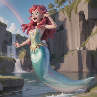 Image For Post Anime, laughter, mermaid, rainbow, wizard, waterfall, HD, 4K, AI Generated Art