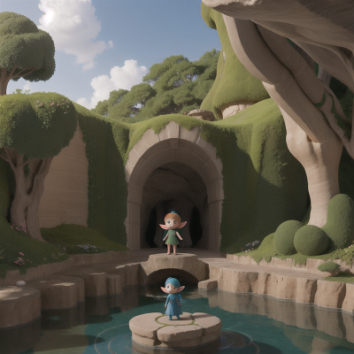 Image For Post Anime, fountain, space, cave, elf, fairy, HD, 4K, AI Generated Art