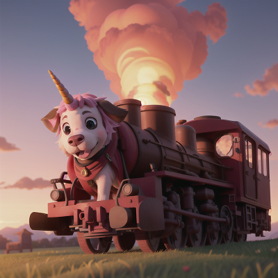 Image For Post Anime, dog, unicorn, train, force field, sunset, HD, 4K, AI Generated Art