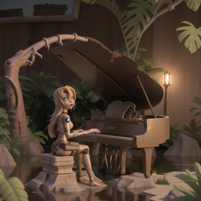Image For Post Anime, zombie, desert oasis, flood, cyborg, piano, HD, 4K, AI Generated Art