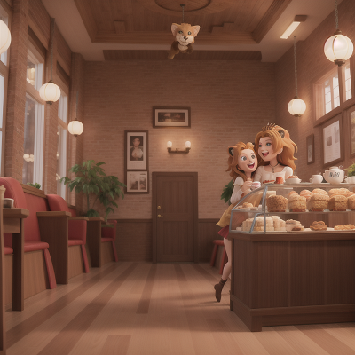 Image For Post Anime, queen, coffee shop, city, laughter, lion, HD, 4K, AI Generated Art