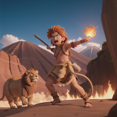 Image For Post Anime, tribal warriors, volcano, lion, desert, anger, HD, 4K, AI Generated Art