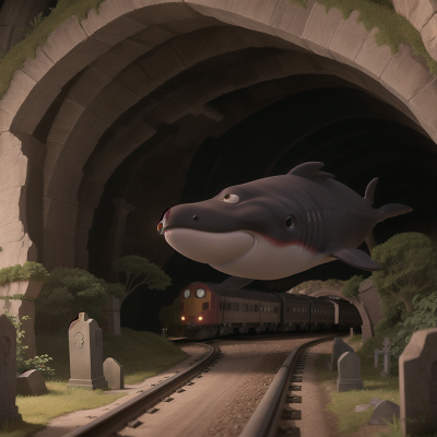 Image For Post Anime, train, griffin, whale, haunted graveyard, cave, HD, 4K, AI Generated Art