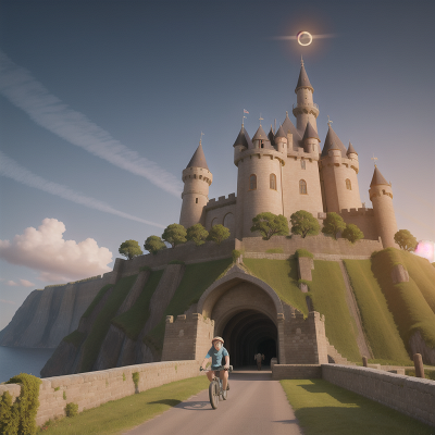 Image For Post Anime, confusion, bicycle, medieval castle, harp, solar eclipse, HD, 4K, AI Generated Art