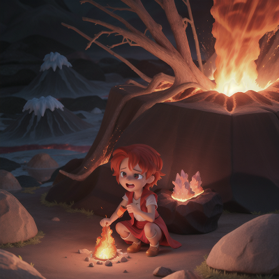 Image For Post Anime, scientist, volcanic eruption, crystal, fire, crying, HD, 4K, AI Generated Art