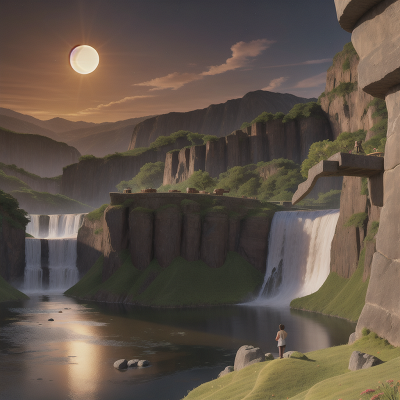 Image For Post Anime, teacher, solar eclipse, drought, mountains, waterfall, HD, 4K, AI Generated Art