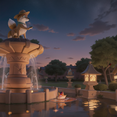 Image For Post Anime, stars, fountain, fox, hat, book, HD, 4K, AI Generated Art