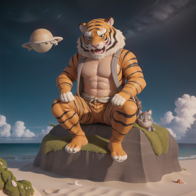 Image For Post Anime, ogre, piano, beach, space, tiger, HD, 4K, AI Generated Art