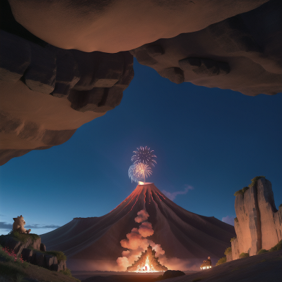 Image For Post Anime, tower, fireworks, cave, bear, volcano, HD, 4K, AI Generated Art