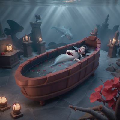 Image For Post Anime, vampire's coffin, shark, storm, holodeck, underwater city, HD, 4K, AI Generated Art