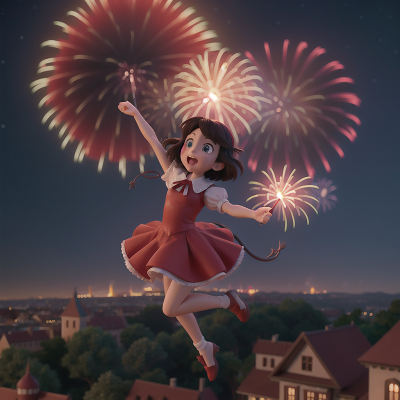 Image For Post Anime, demon, stars, jumping, fireworks, castle, HD, 4K, AI Generated Art