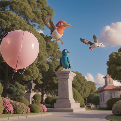 Image For Post Anime, bird, romance, balloon, statue, artificial intelligence, HD, 4K, AI Generated Art