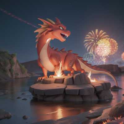 Image For Post Anime, lava, fireworks, joy, river, dragon, HD, 4K, AI Generated Art